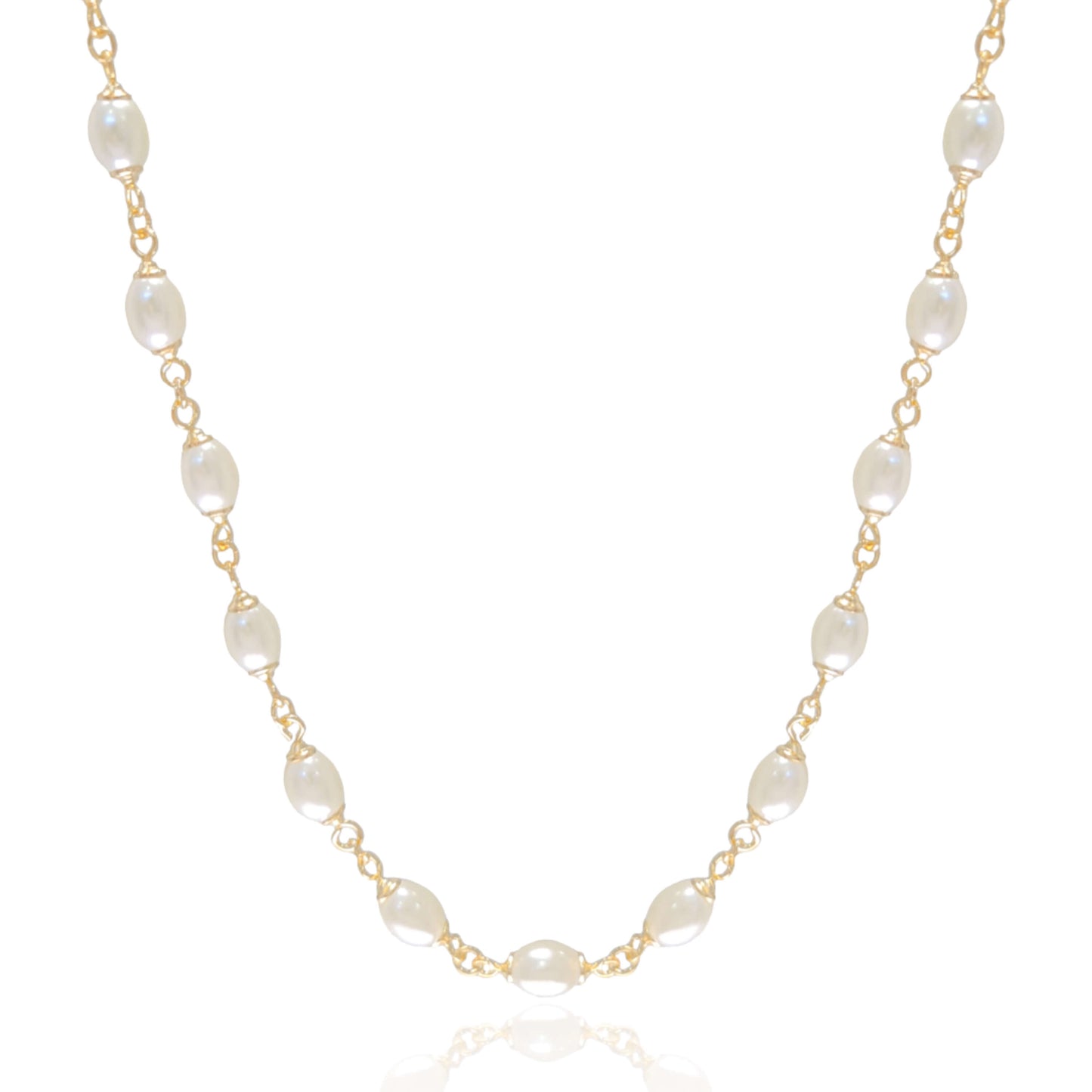 Collier ras du cou avec perles ovales plaqué or 18 carats