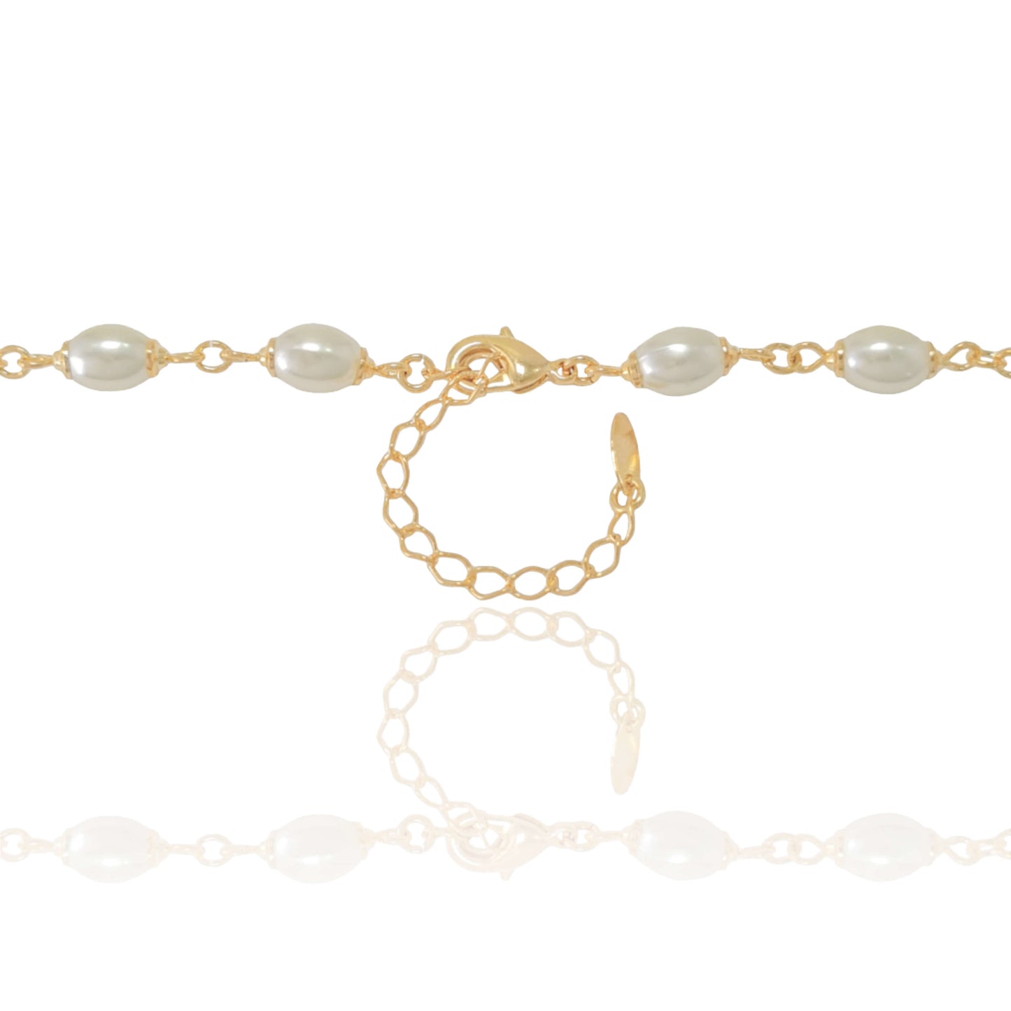 Collier ras du cou avec perles ovales plaqué or 18 carats