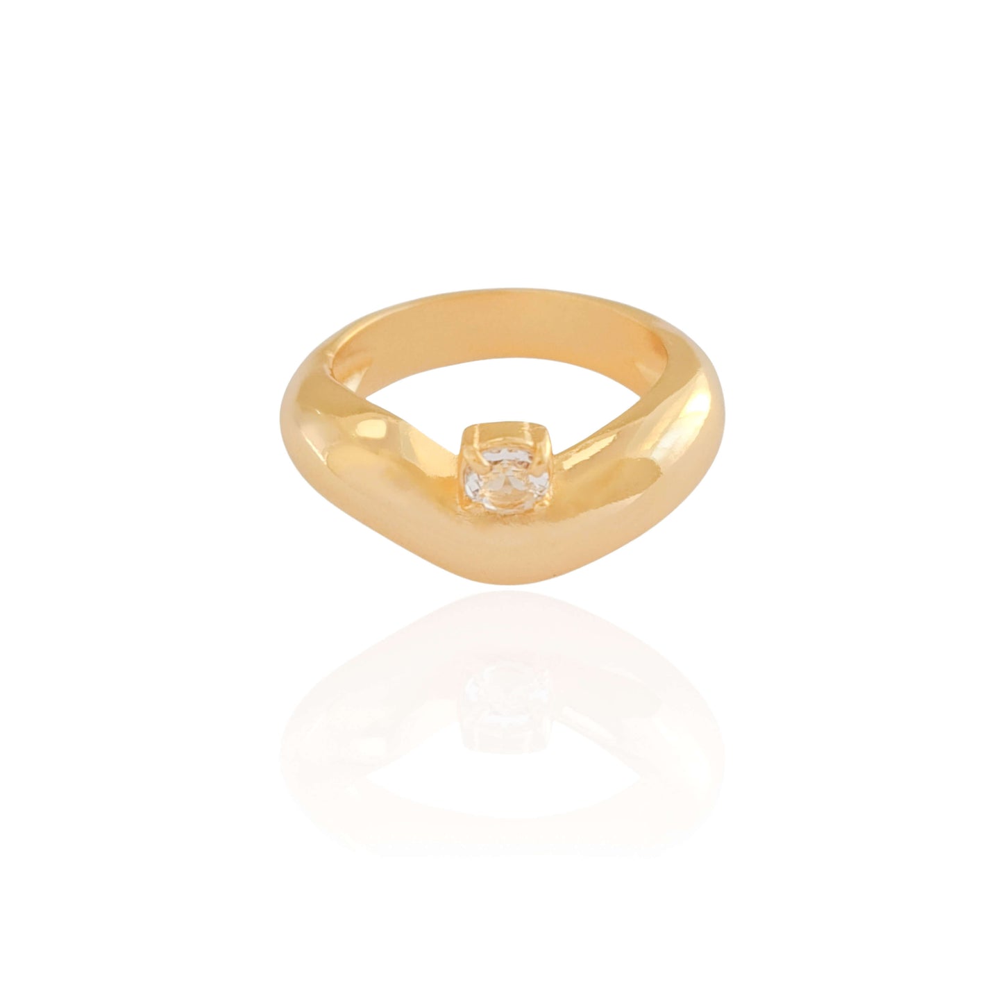 Bague bombée à pointe lumineuse en cristal, taille 21, plaquée or 18 carats