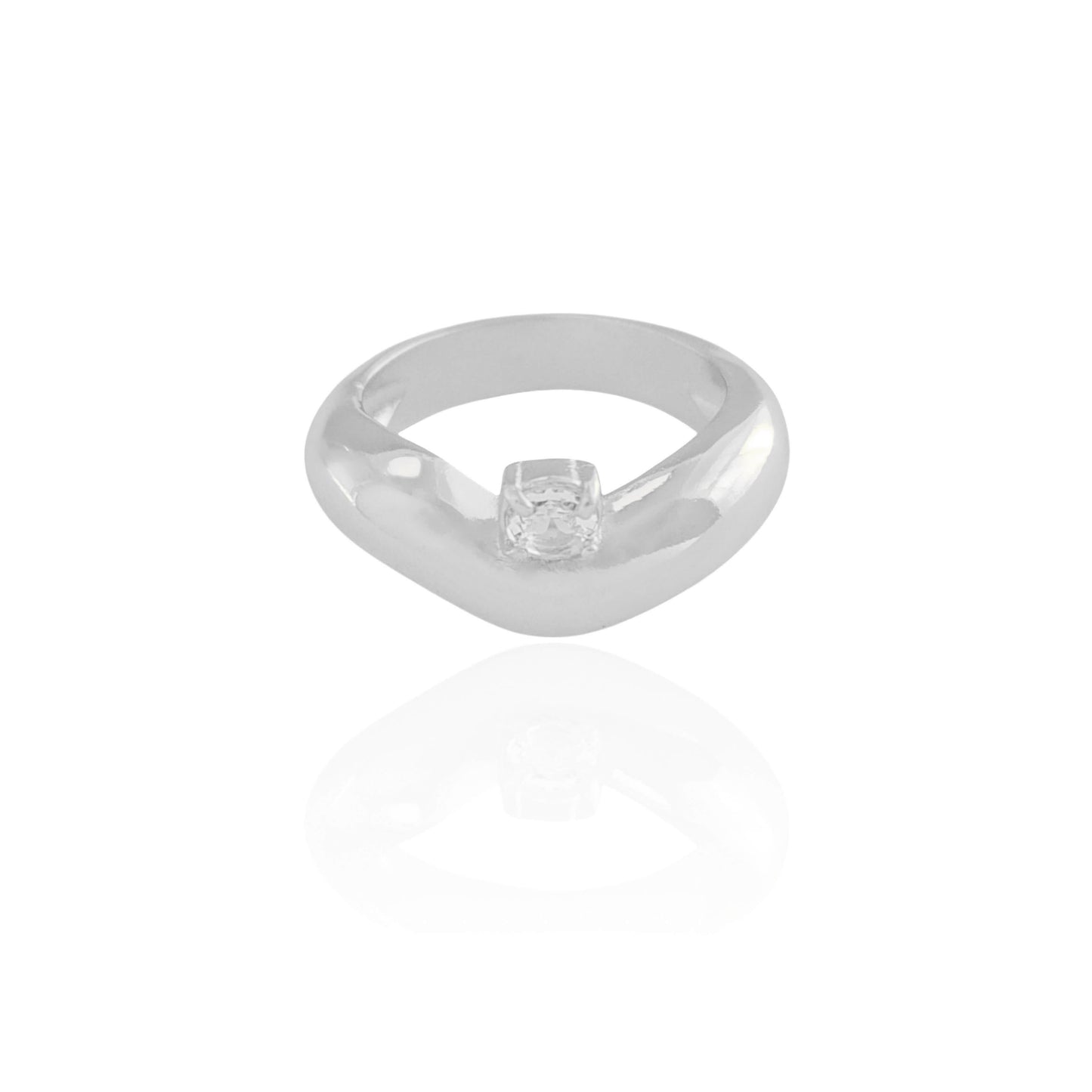 Bague bombée en cristal avec pointe lumineuse, taille 21, plaqué rhodium blanc