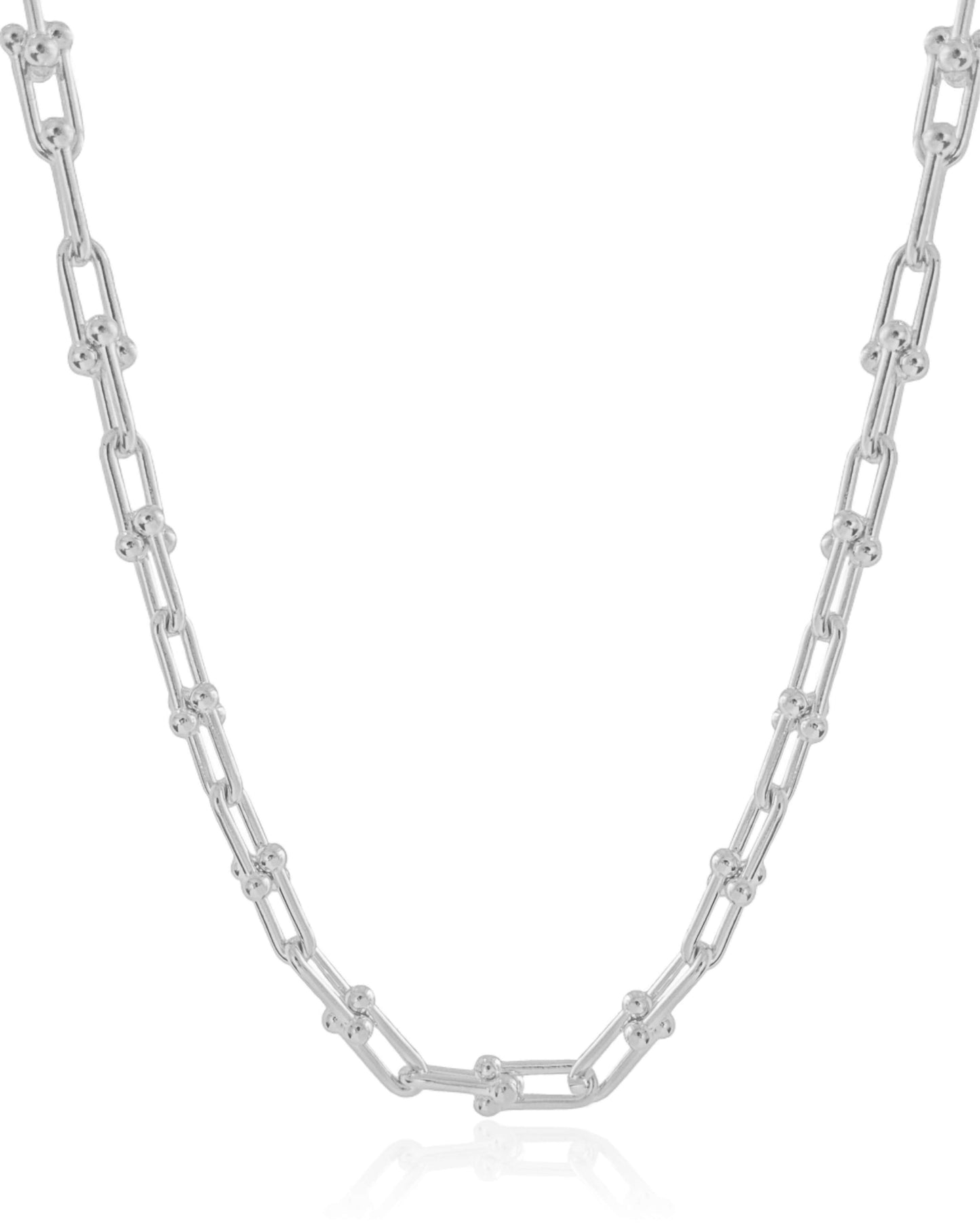 Collier ras du cou à maillons en U rhodié blanc