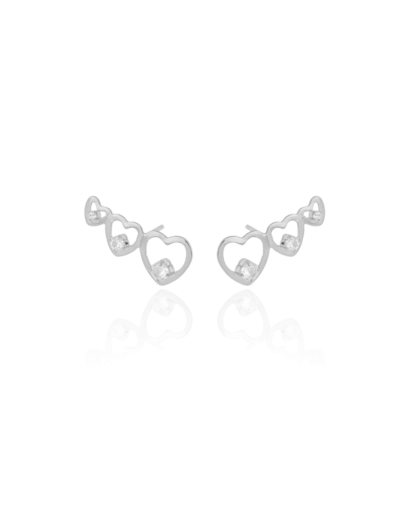 Ear Cuff Corações Pontos de Luz Cristal Ródio Branco