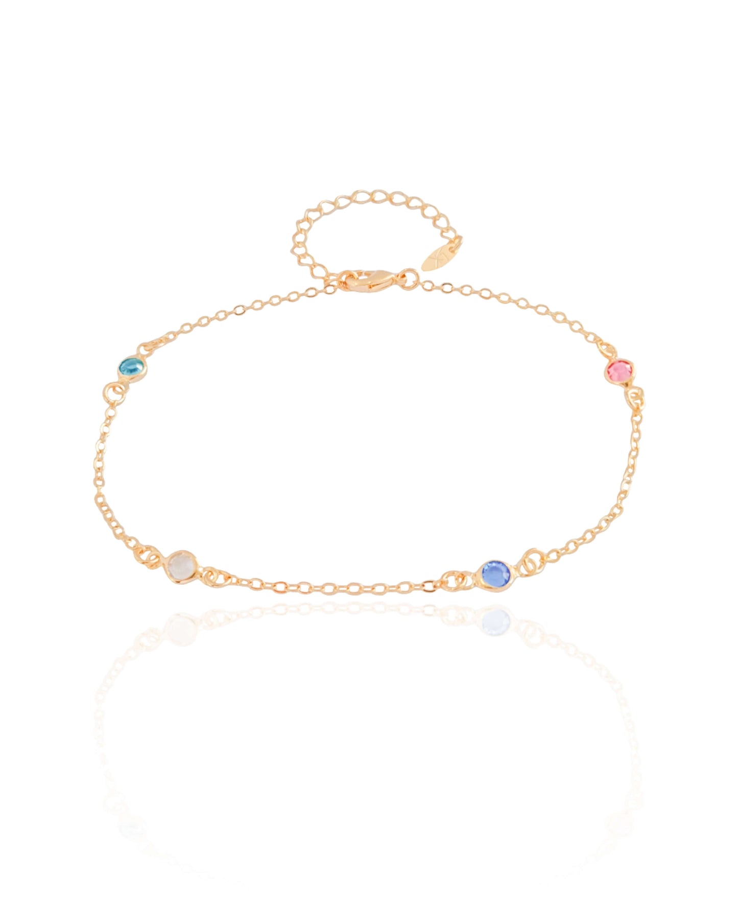 Bracelet de cheville avec points lumineux colorés et plaqué or