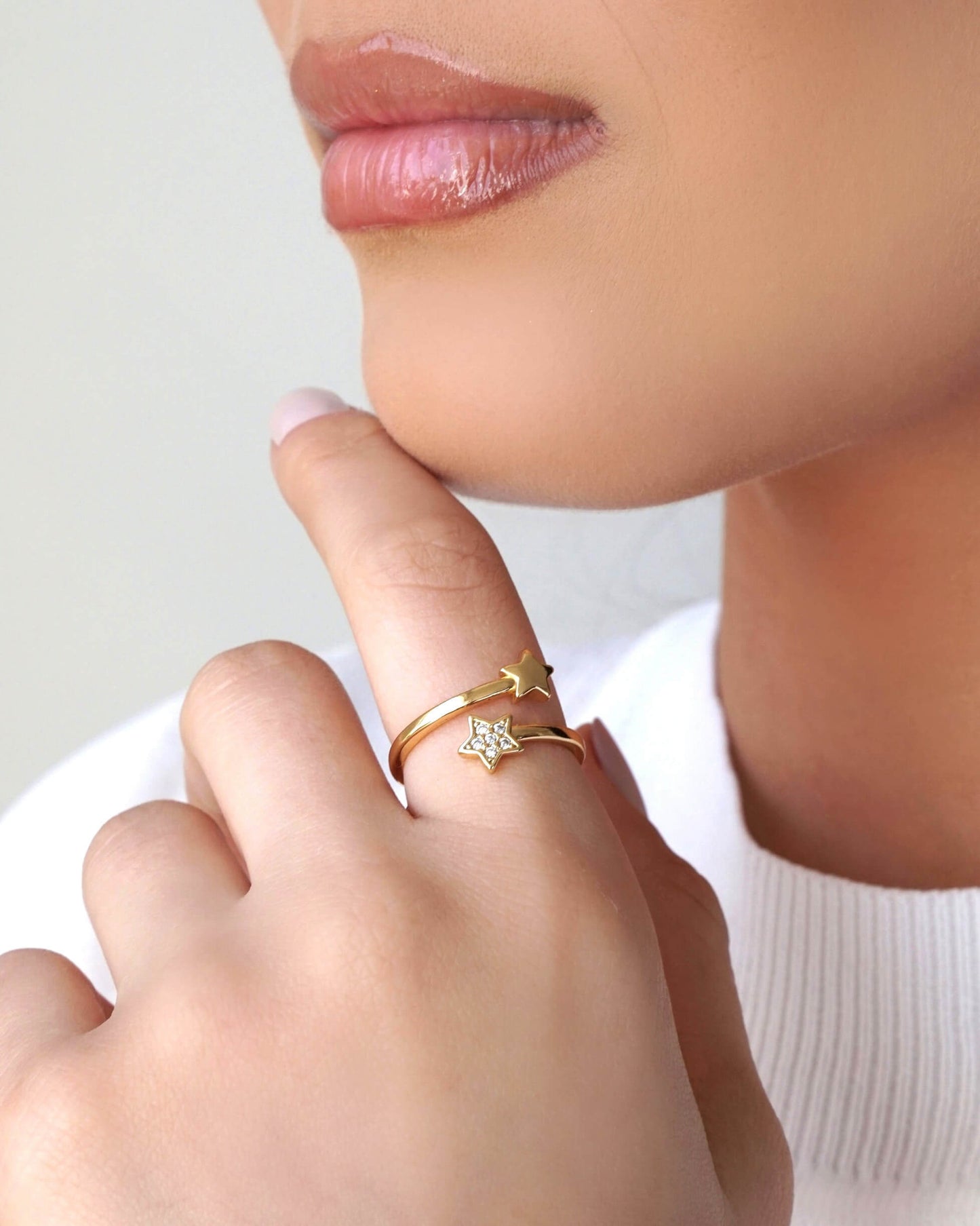 Bague Ajustable Croix M Rhodié Blanc