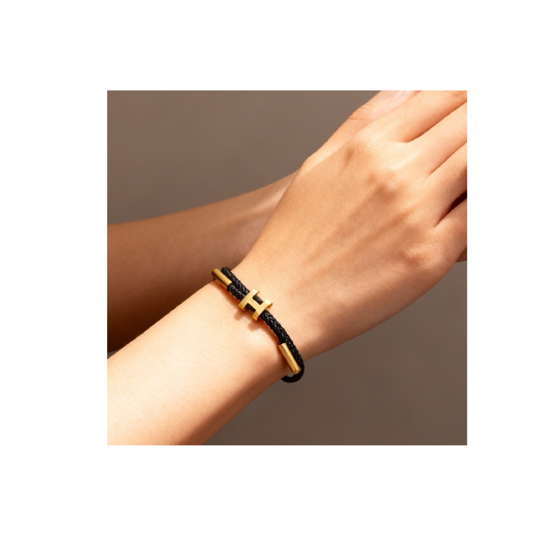 Pulseira cordão preto em aço inoxidável