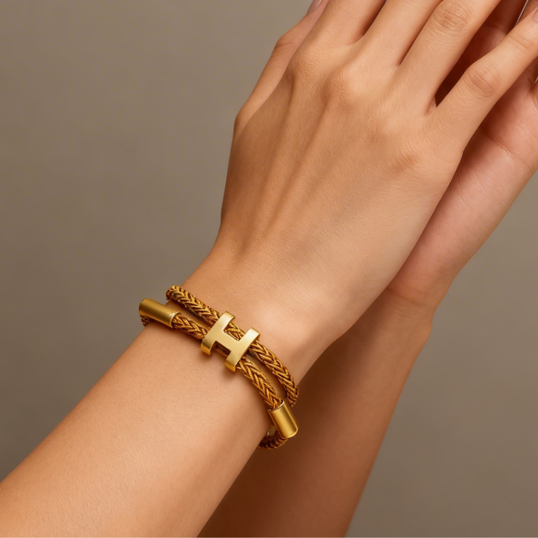 Pulseira cordão dourado em aço inoxidável