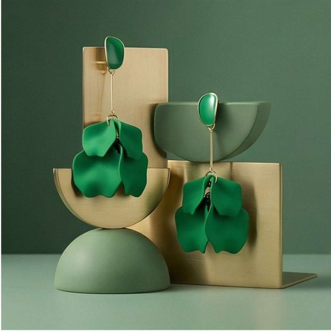 Brincos pétalas de flores em acrílico verde
