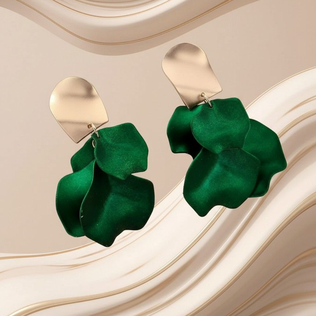 Brincos pétalas de flores em acrílico verde - Aço Inoxidável