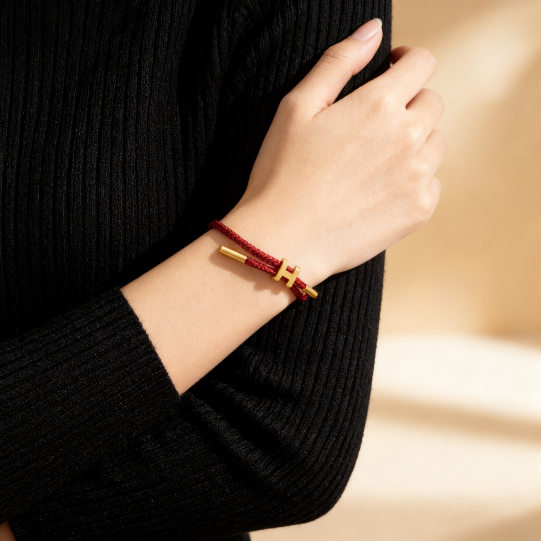 Pulseira cordão vermelho em aço inoxidável