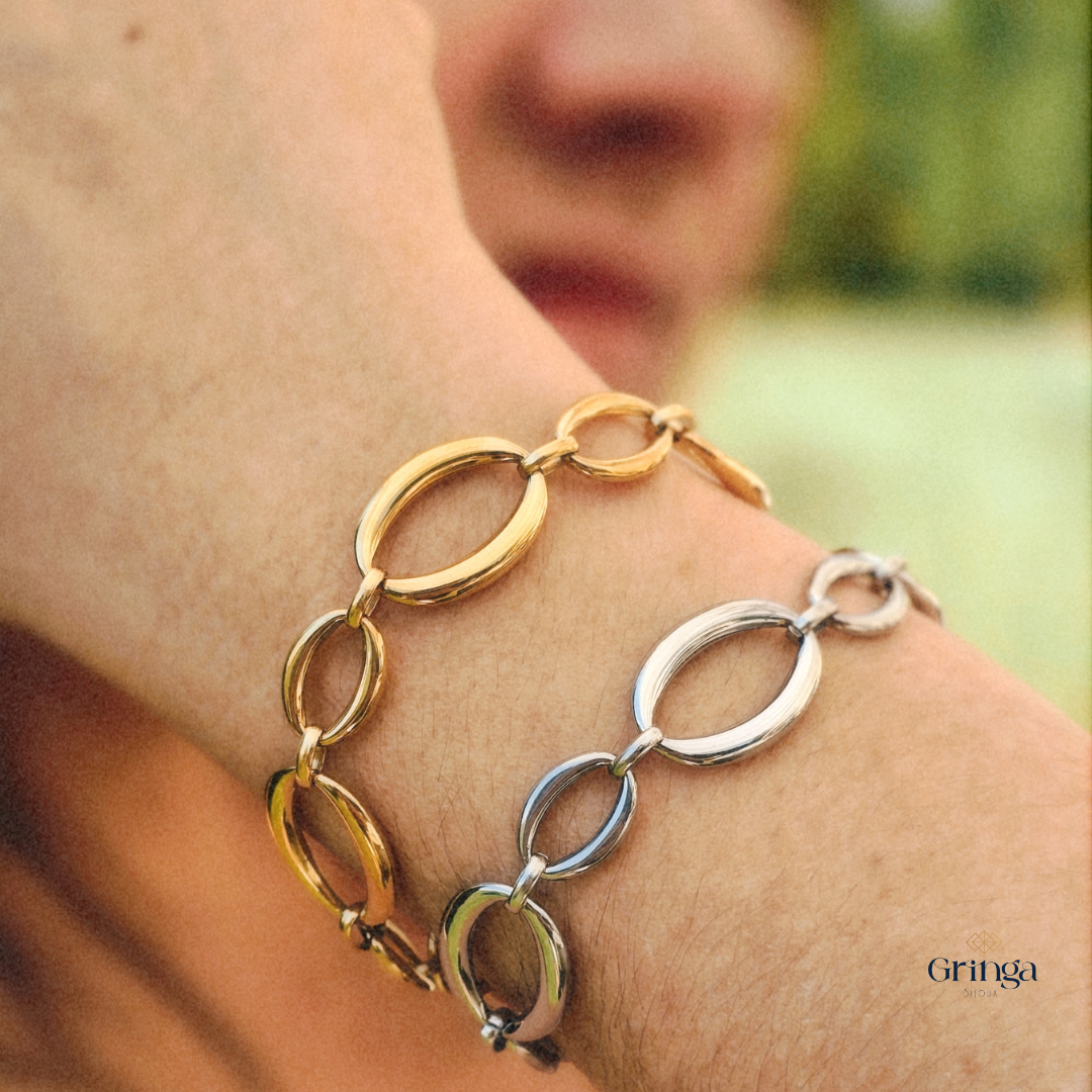 Pulseira elos arrendondados - Aço inoxidável