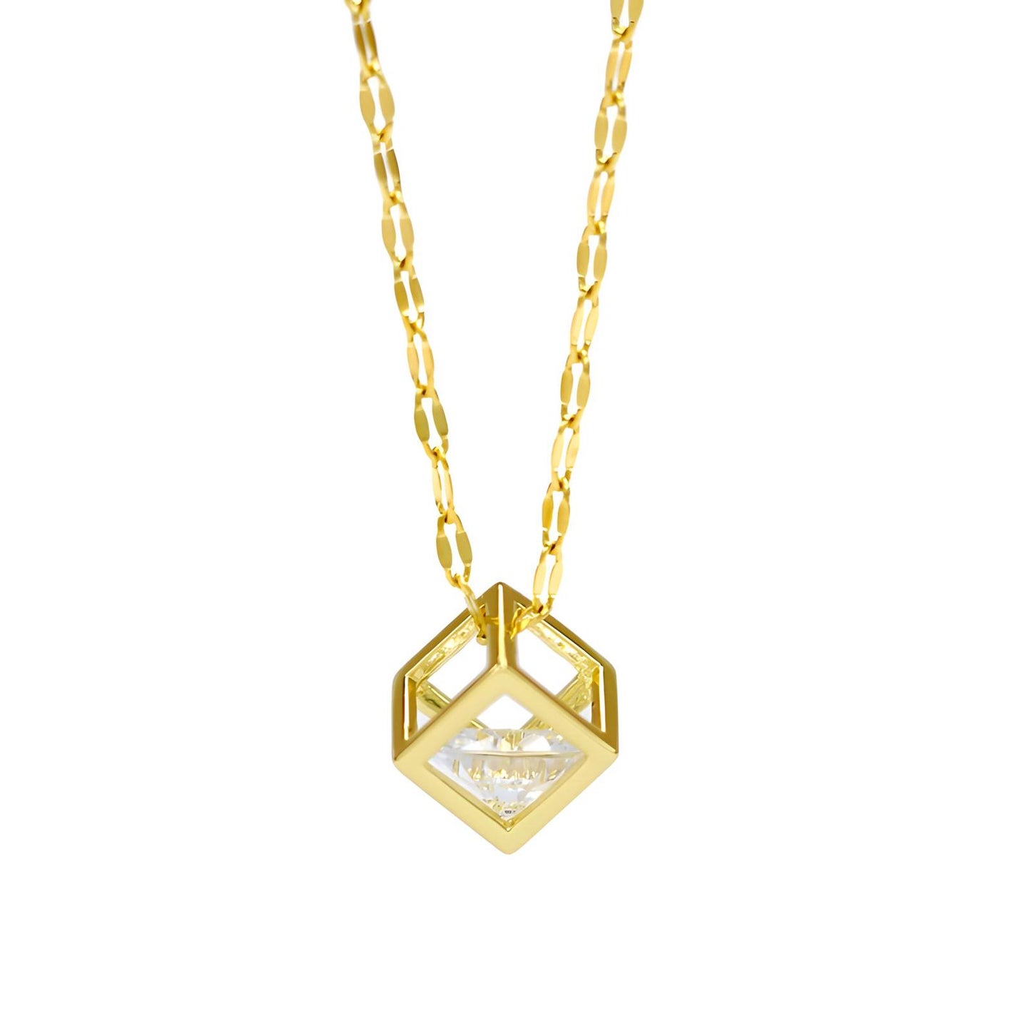 Colar Pingente Cubo Banho ouro 18K - Aço Inoxidável