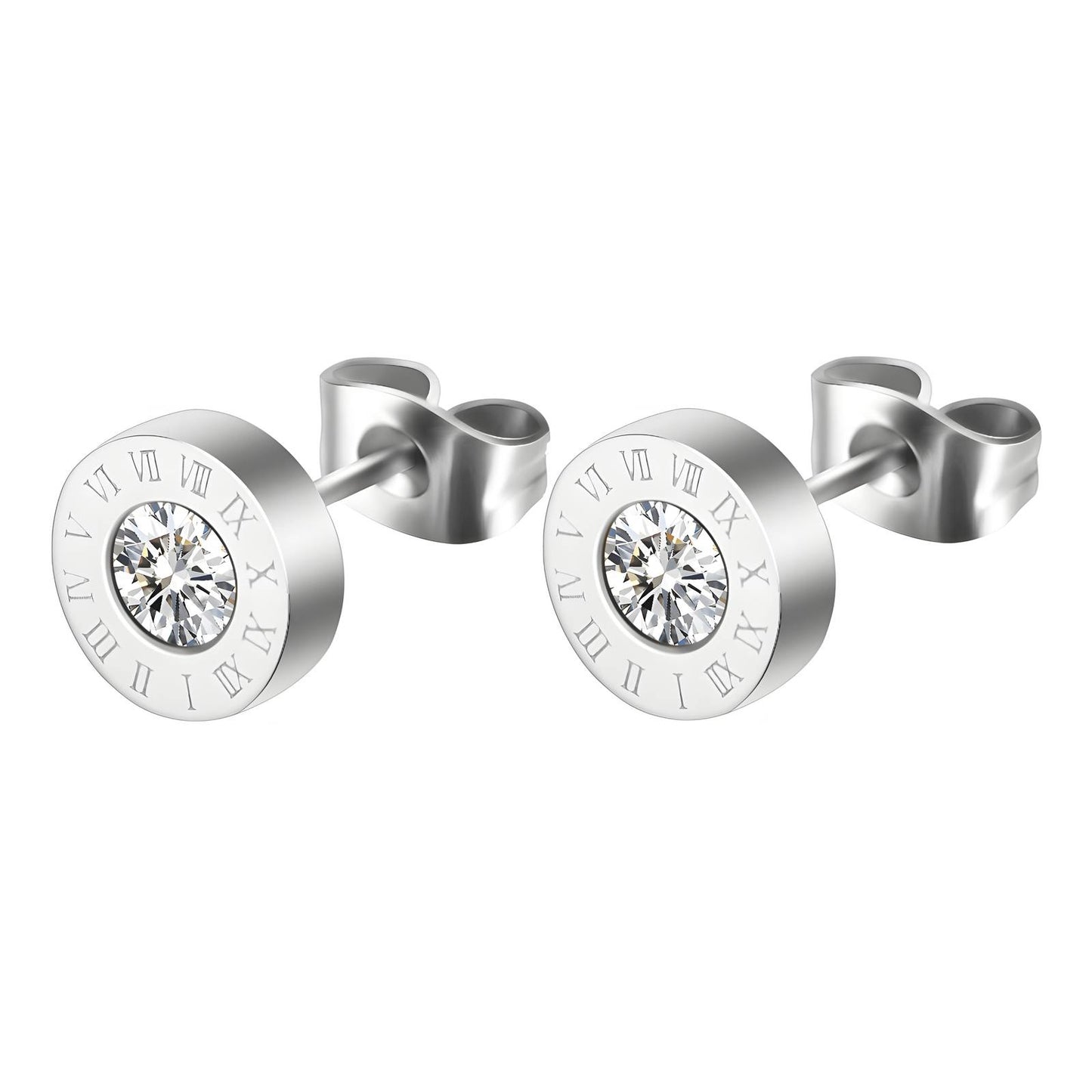 Brinco redondo ponto de luz zirconia - Aço Inoxidável