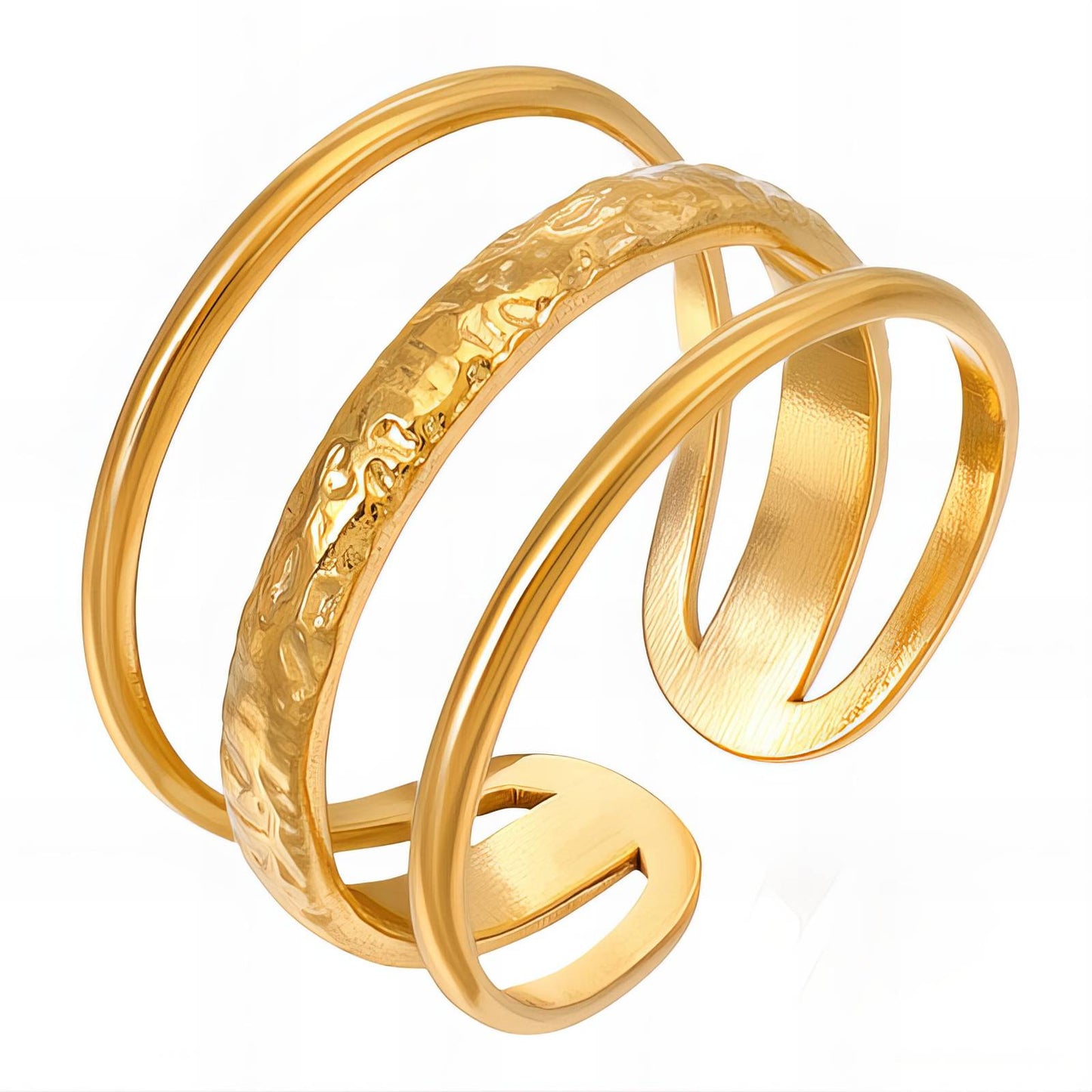 Anel 3 fillets aço inoxidável banhado a ouro 18K