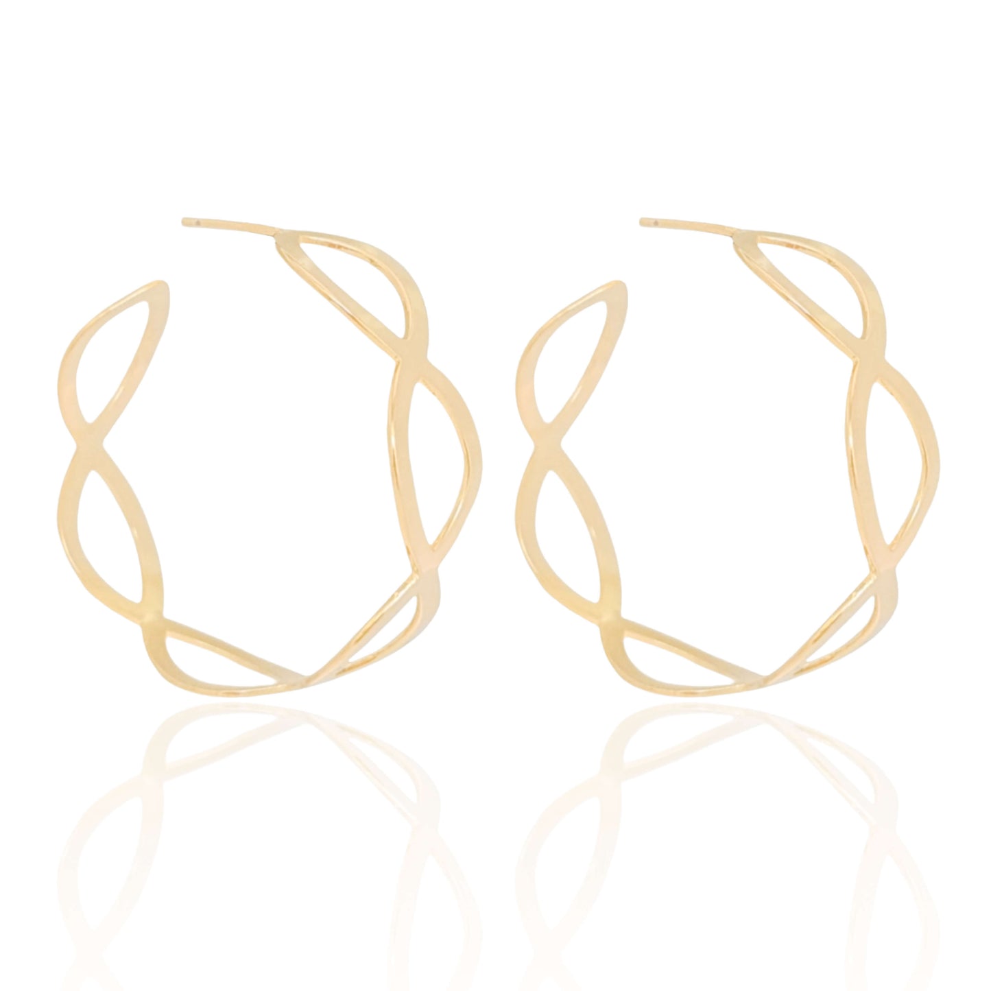 Brinco Argola Entrelaçado Vazado Tamanho G Banho Ouro 18K