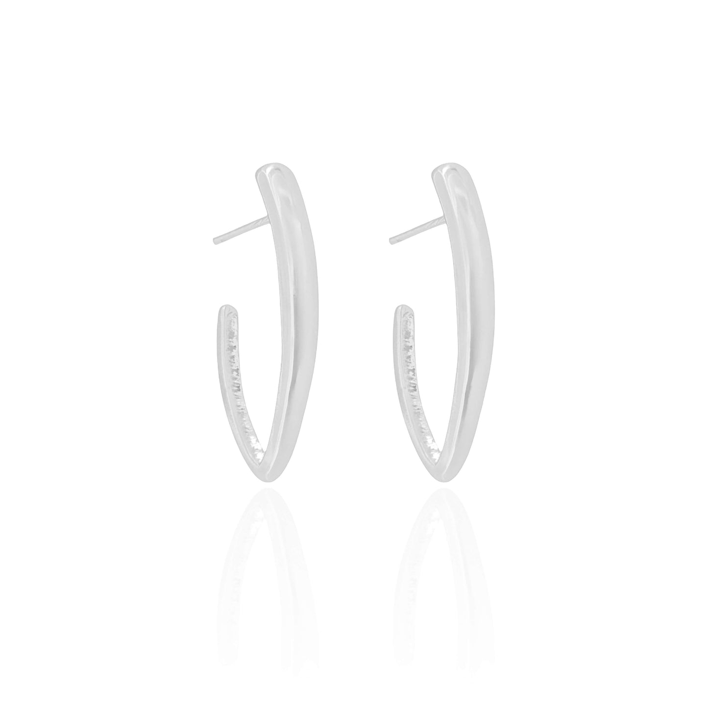 Brinco Meia Argola Elíptico Ródio Branco