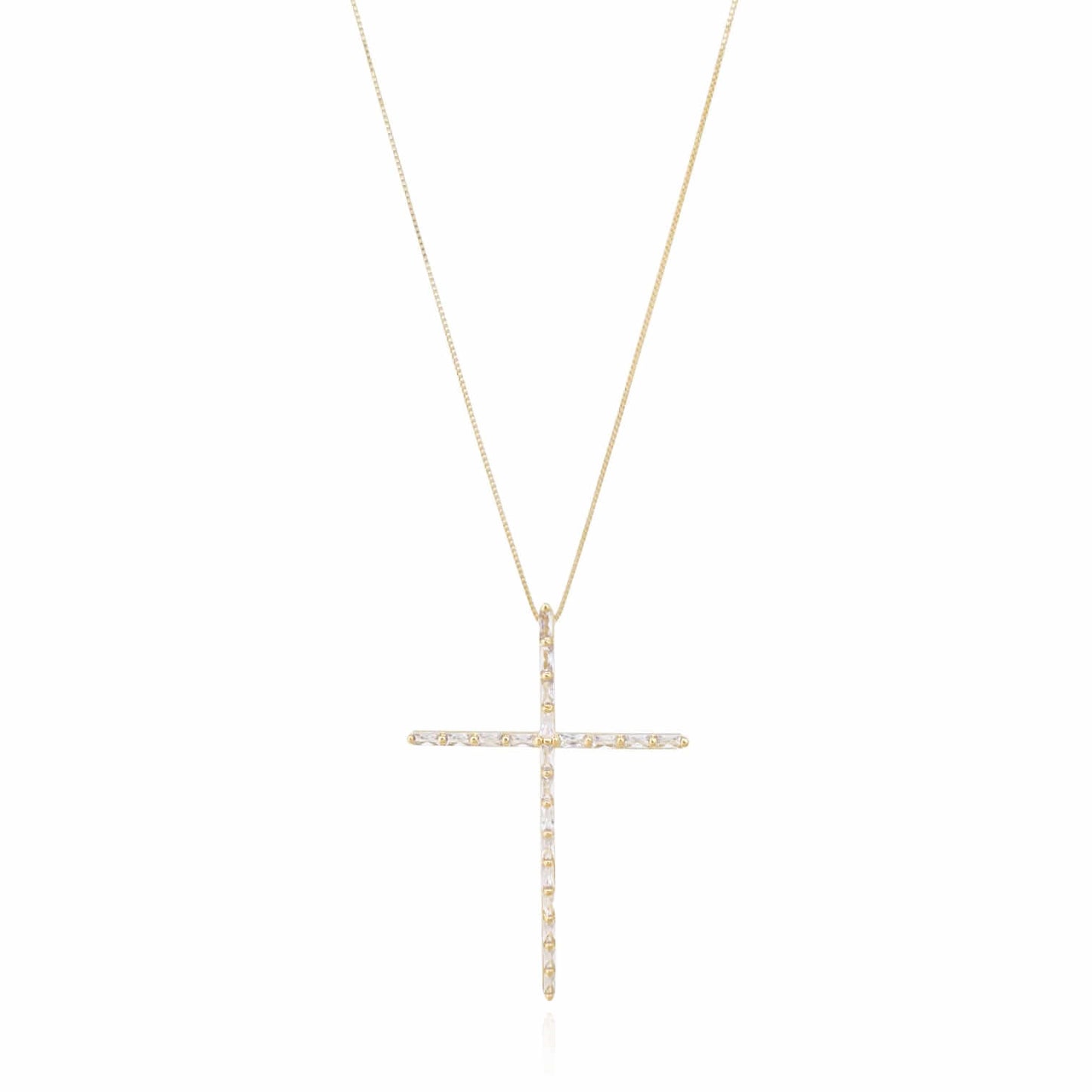 Gargantilha Veneziana Cruz Cravejada Cristal Banho Ouro 18K