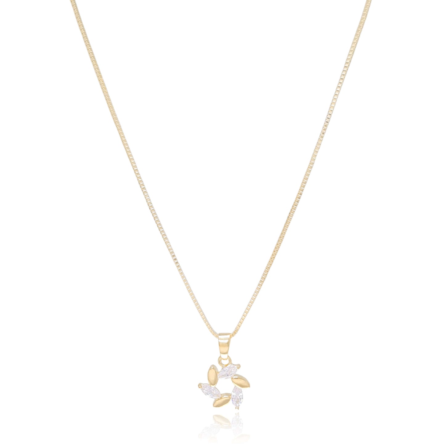 Gargantilha com Pingente Navetes Zircônia Banho Ouro 18K