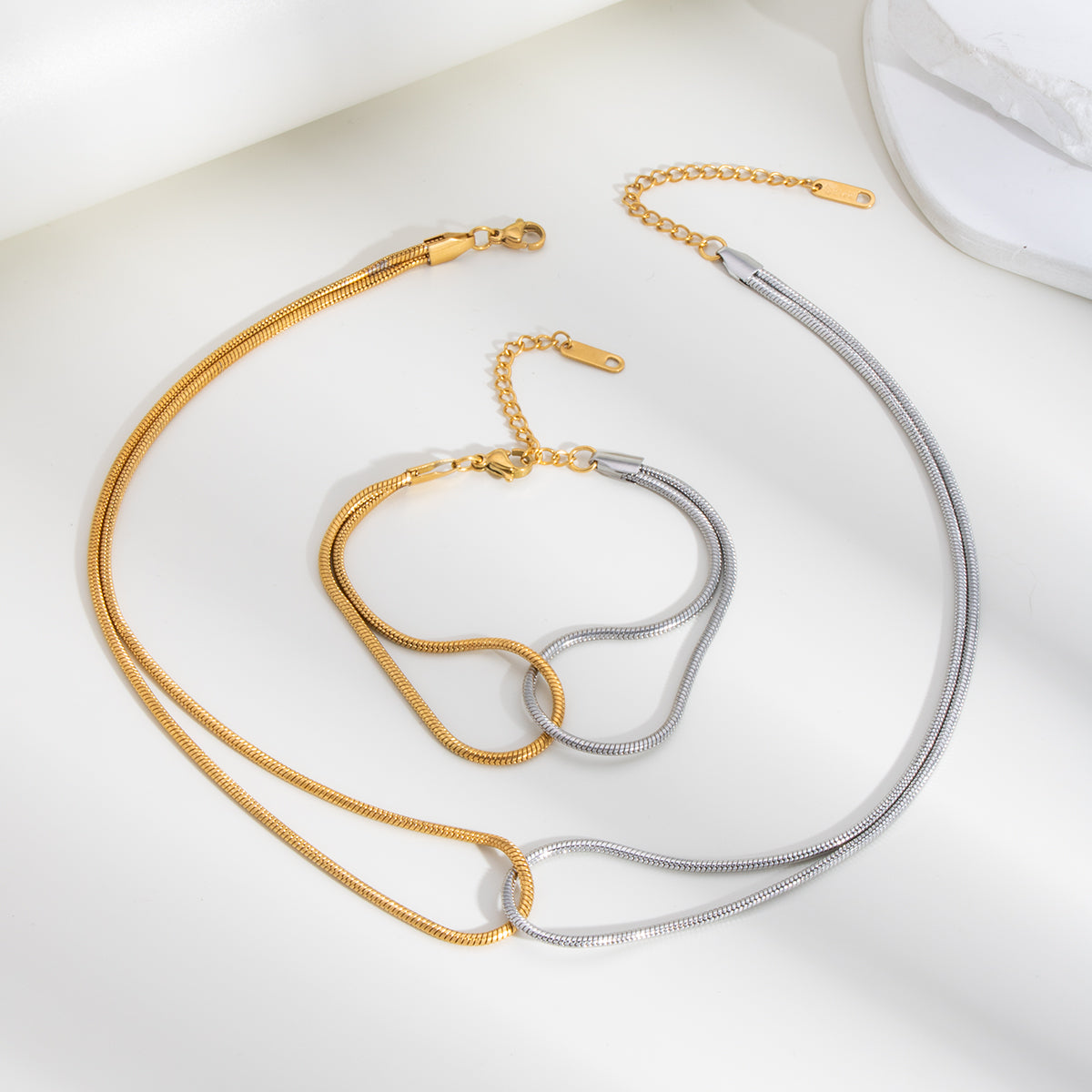Pulseira entrelaçada bicolor - aço inoxidável