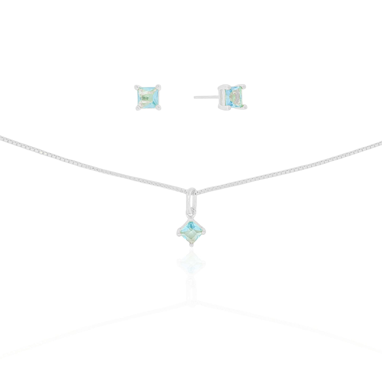 White Topaz Rhodium Square Set