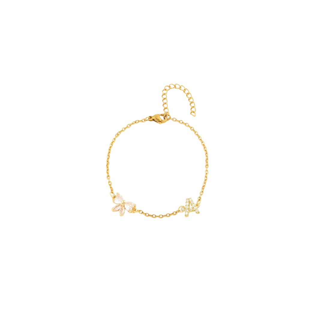Pulseira Alfabeto zirconia - A - aço inoxidável