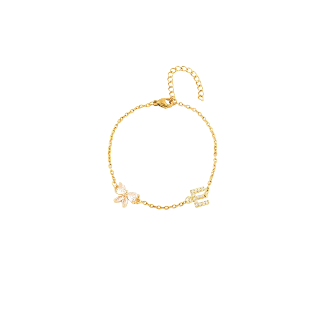 Pulseira Alfabeto zirconia - E - aço inoxidável
