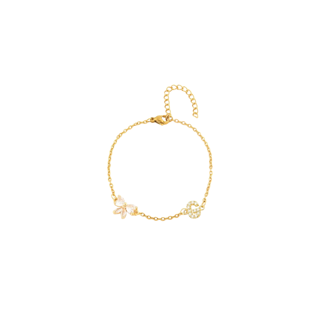 Pulseira Alfabeto zirconia - G - aço inoxidável