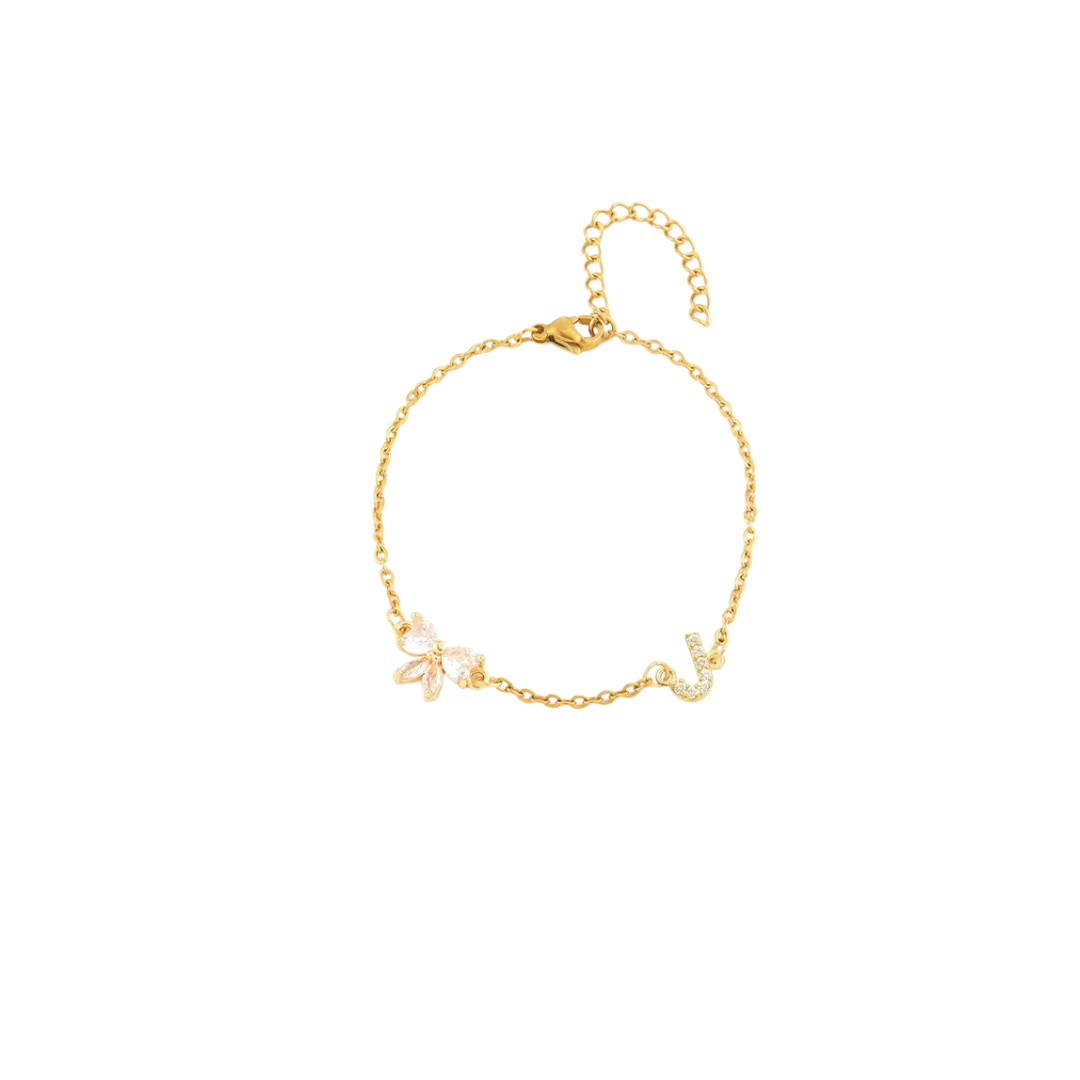 Pulseira Alfabeto zirconia - J - aço inoxidável