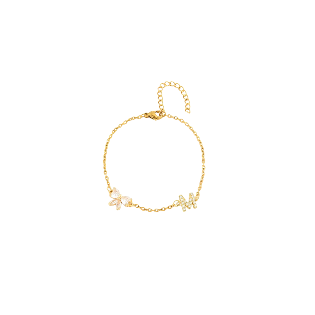 Pulseira Alfabeto zirconia - M - aço inoxidável