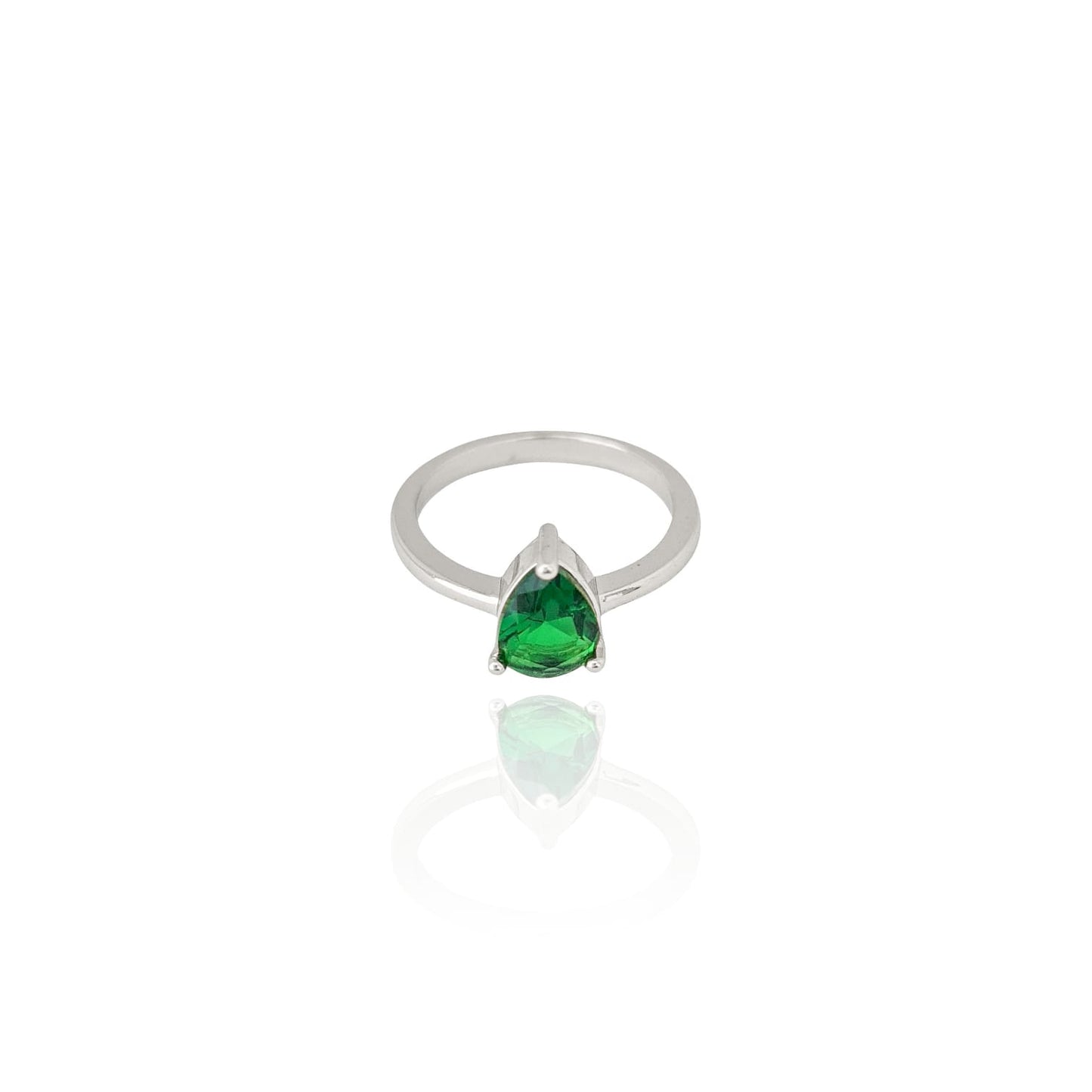 Emerald Drop Ring 21 White Rhodium