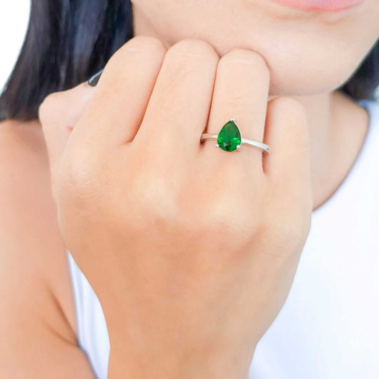 Emerald Drop Ring 21 White Rhodium