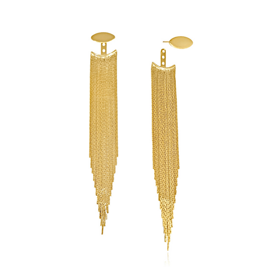 Ear Jacket Franja Base Oval Banho Dourado