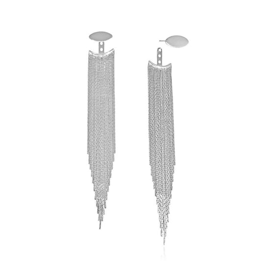 Ear Jacket Franja Base Oval Banho Branco