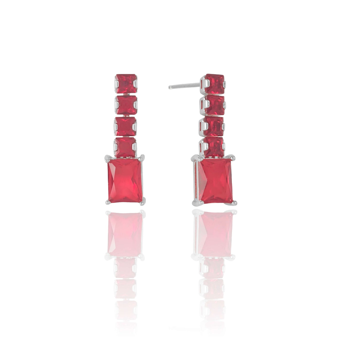 Brinco Retângulos Rubi Banho Branco