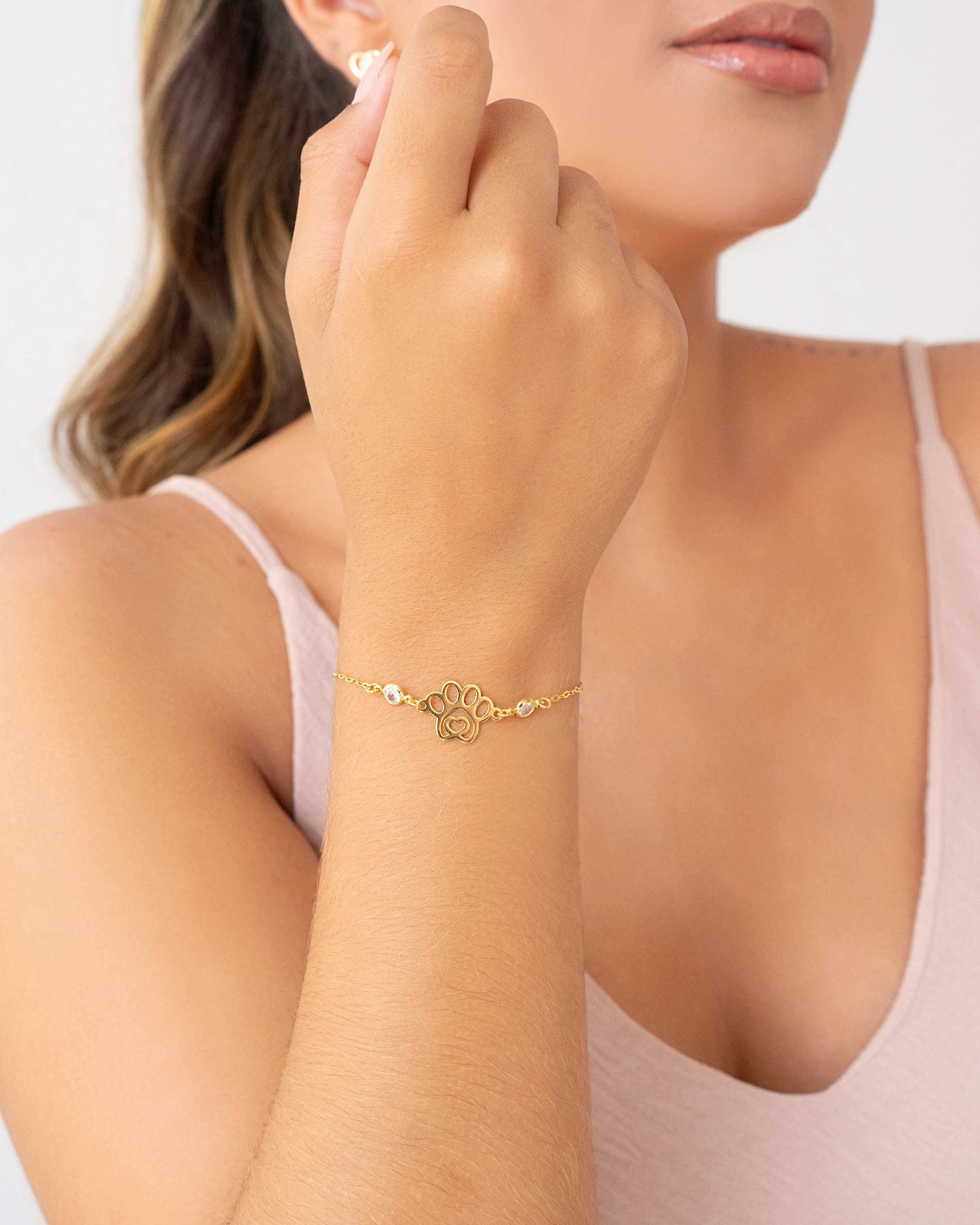 Pulseira Elos Pet com Pontos de Luz Cristal Banho Ouro 18K