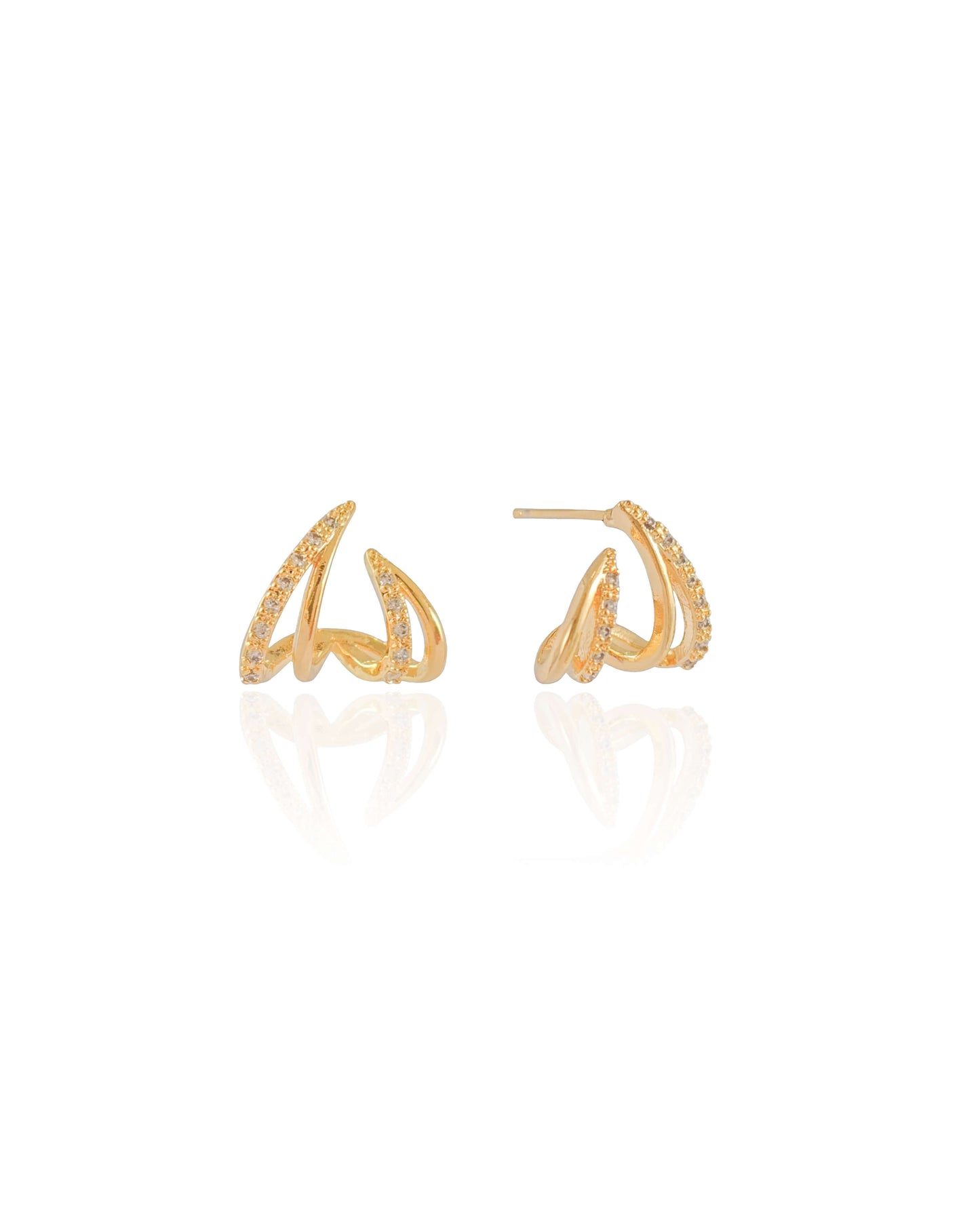 Brinco Meia Argola Filetes Cravejado Cristal Banho Dourado