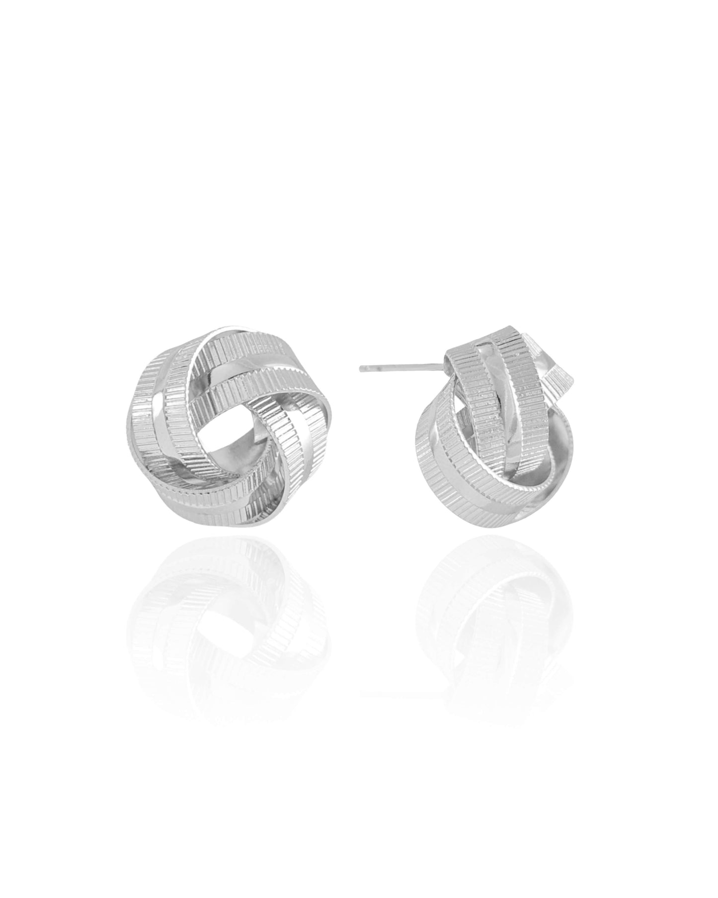 Boucle d'oreille noeud texturé rhodium blanc