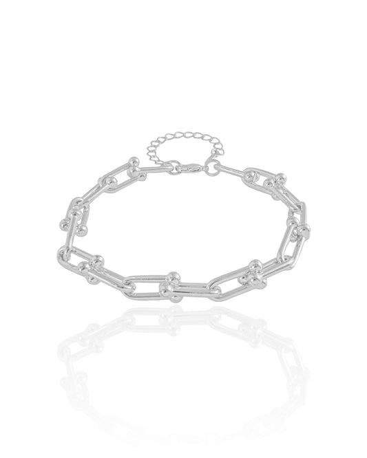 Bracelet à maillons en U rhodié blanc