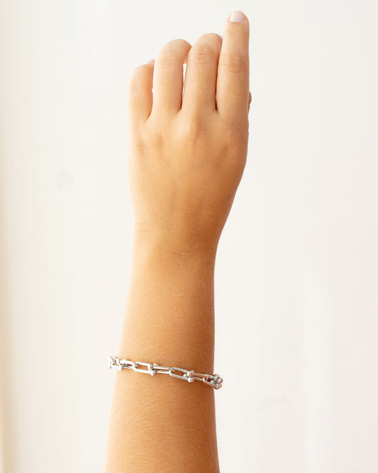 White Rhodium U Link Bracelet