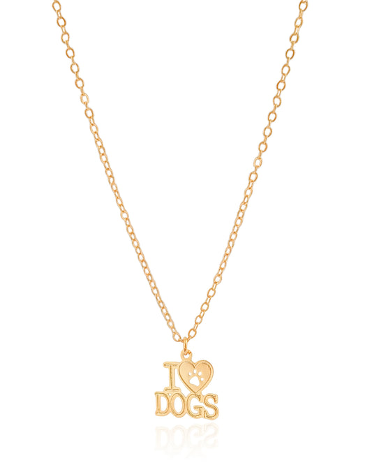 Collier ras du cou à maillons américains plaqué or 18 carats I Love Dogs