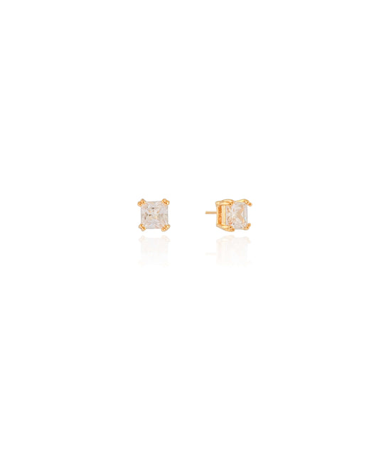 Brinco Ponto de Luz Quadrado Cristal 5 mm Banhado a Ouro 18K
