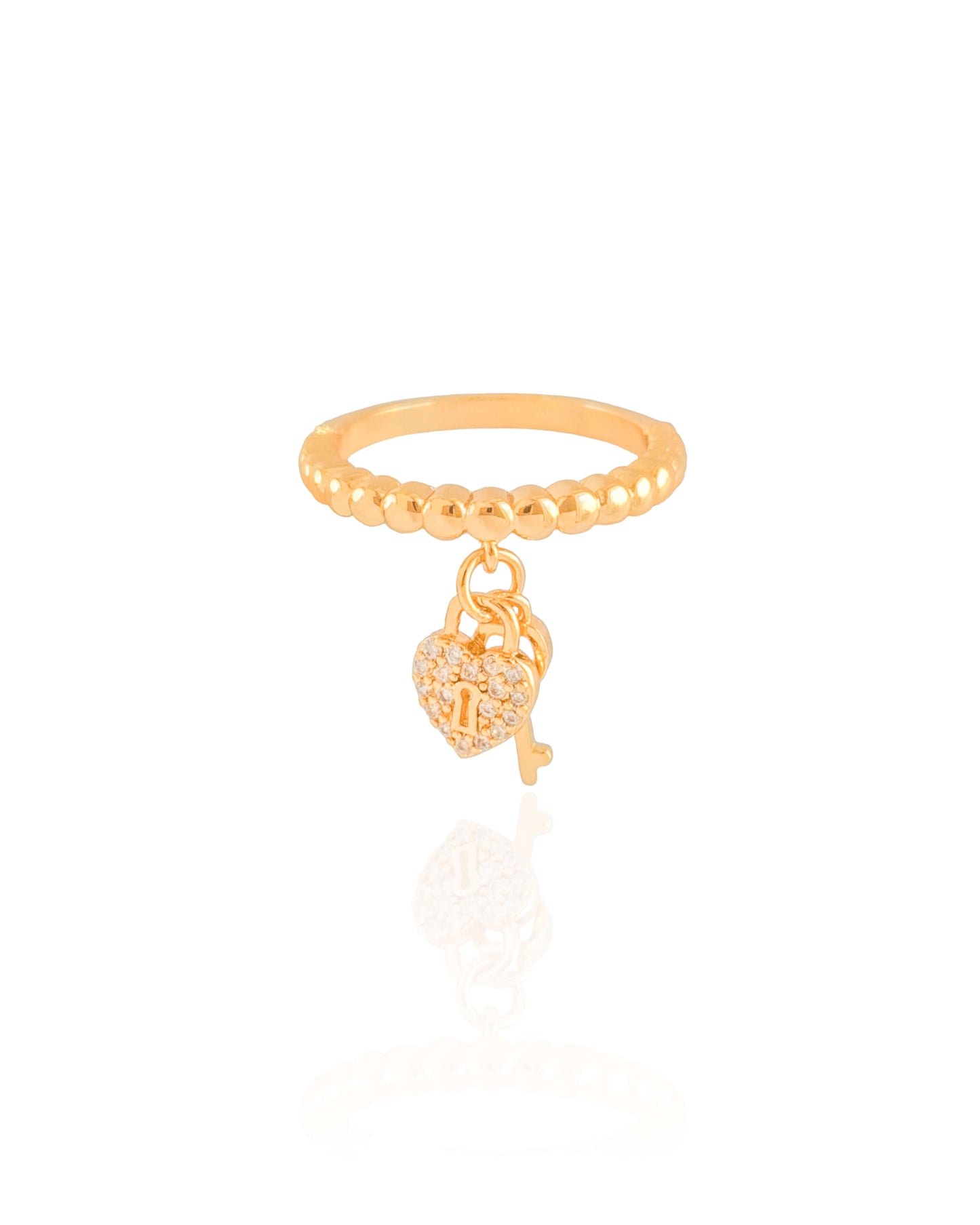 Anel Chave Coração Cravejado Cristal Tamanho 18 Banho Ouro 18K