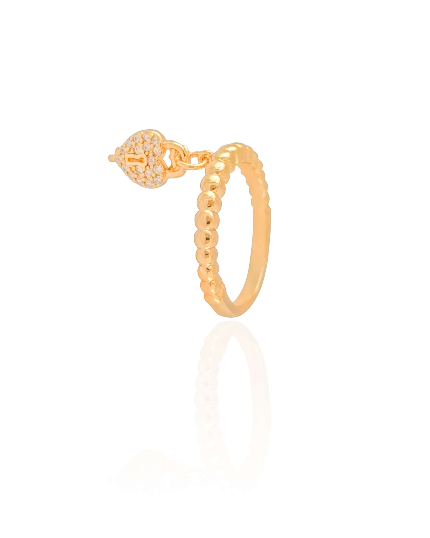 Anel Chave Coração Cravejado Cristal Tamanho 18 Banho Ouro 18K