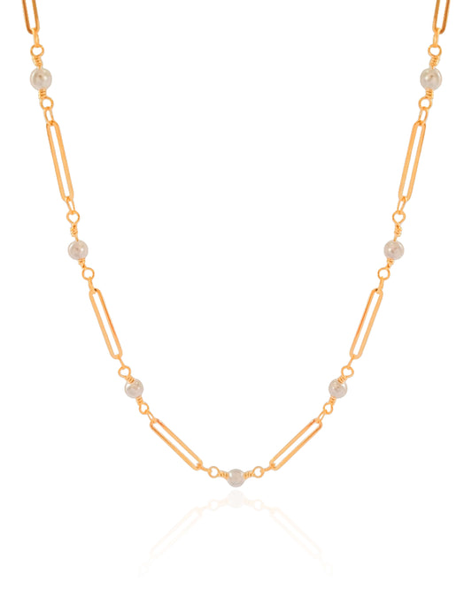 Choker Elos com Pérolas Banhado a Ouro 18K - 32 cm