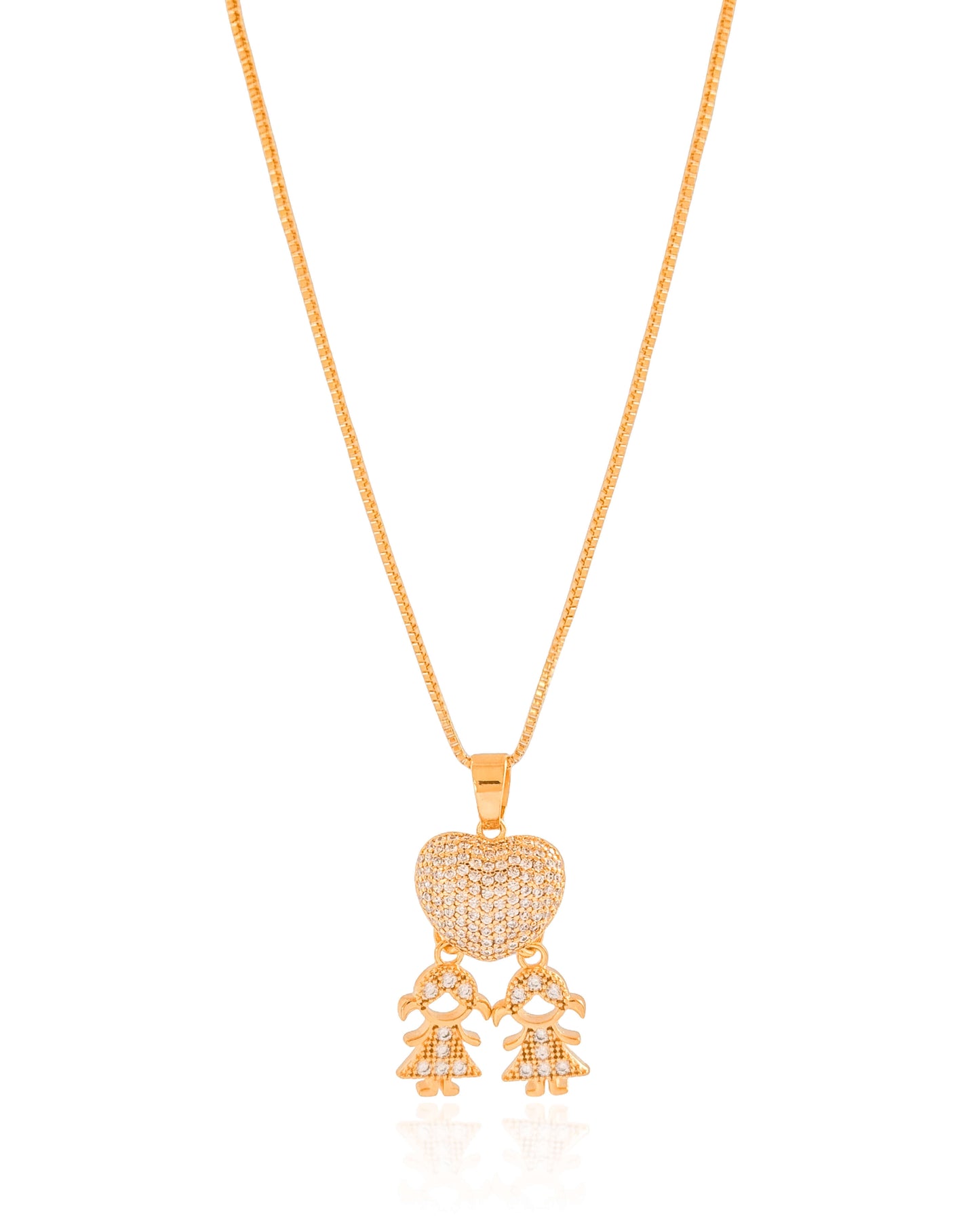 Gargantilha Veneziana Pingente Meninas Coração Cravejado Cristal Banhado a Ouro 18K - 45 cm (Copiar)