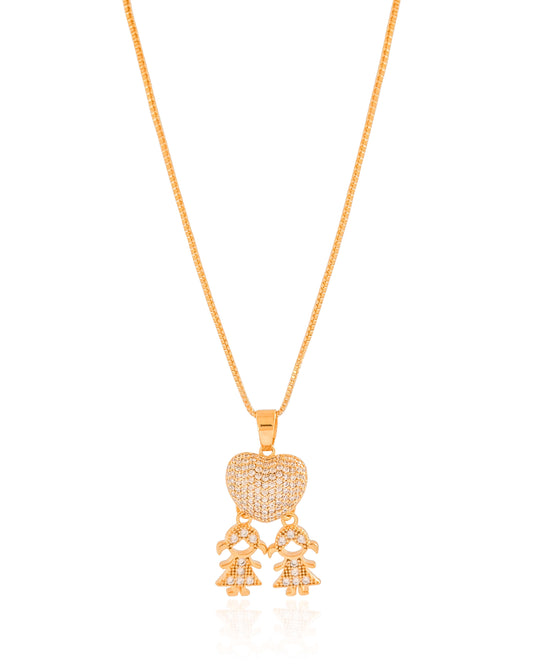 Gargantilha Veneziana Pingente Meninas Coração Cravejado Cristal Banhado a Ouro 18K - 45 cm (Copiar)