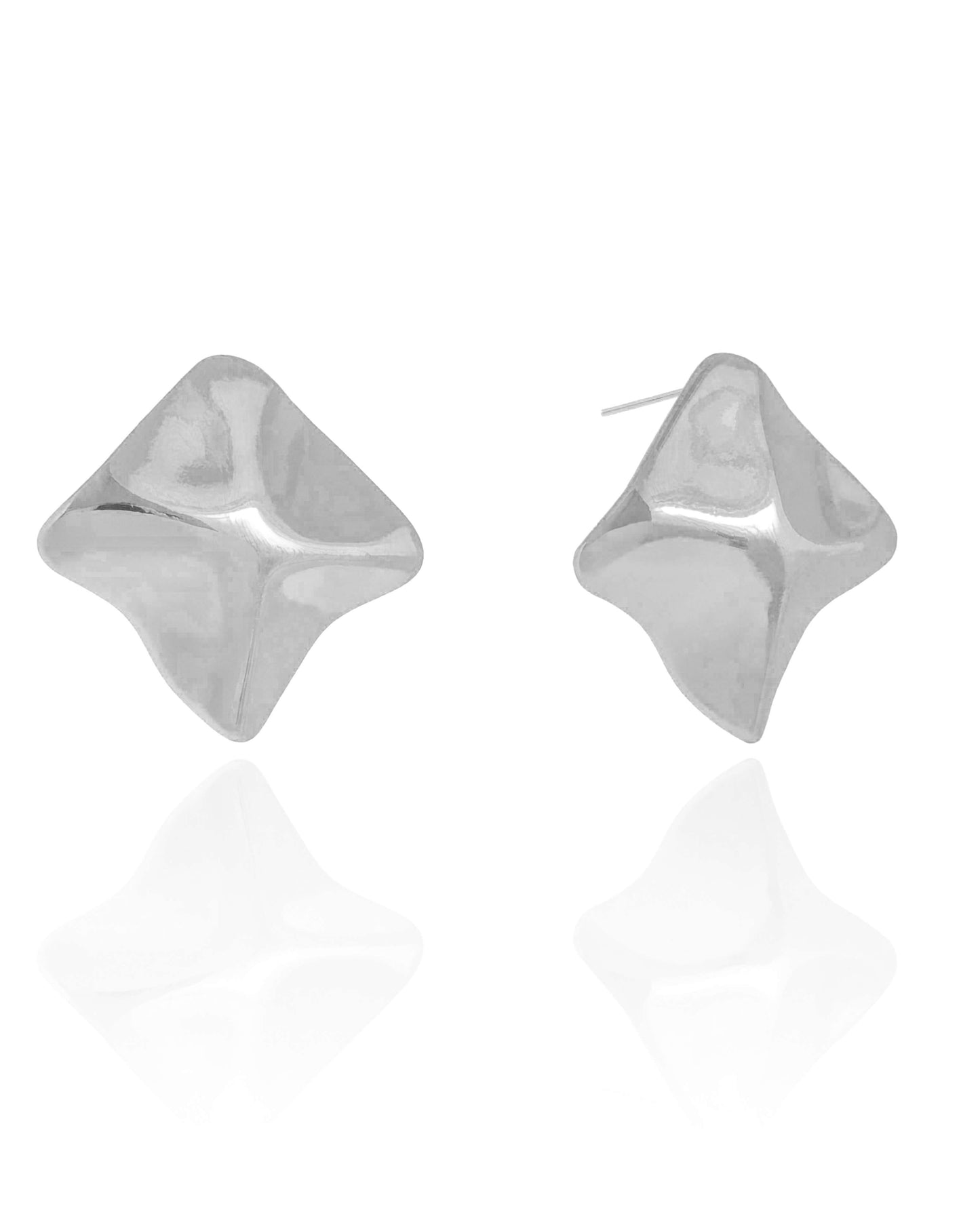 Brinco Quadrado Orgânico 2.9 cm Banho Ródio Branco