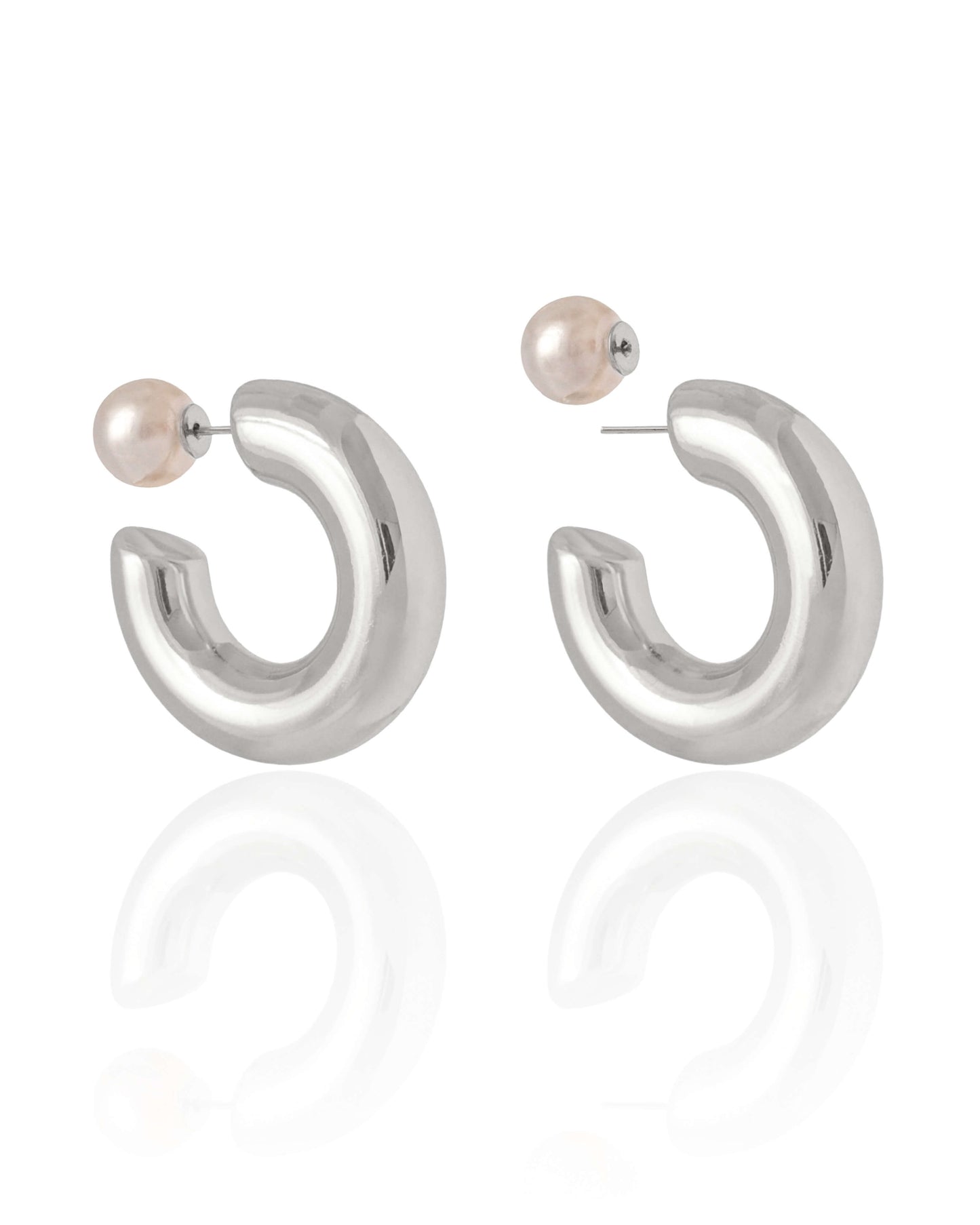 Brinco Argola Tubo com Pérola Banho Branco - Bijuteria