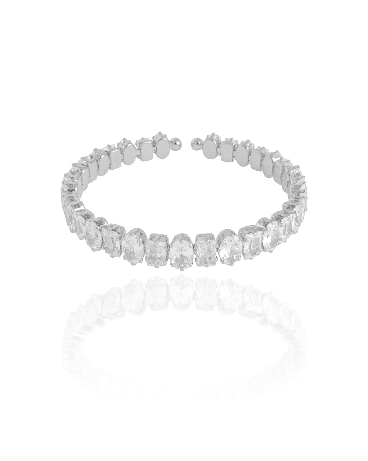 Bracelete Cravejado Cristal Banho Branco - Bijuteria