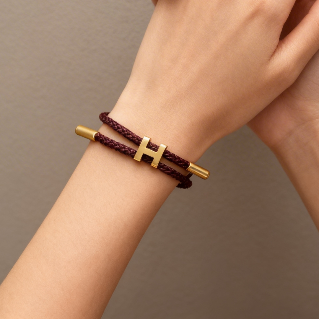 Pulseira cordão café em aço inoxidável