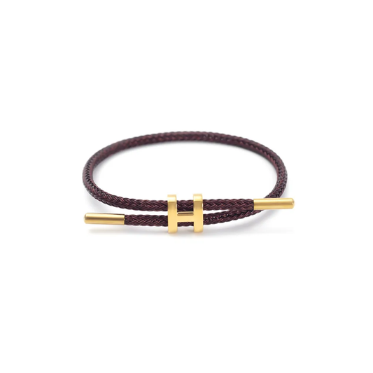 Pulseira cordão café em aço inoxidável